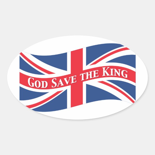 Pegatina Ovalada Dios salve al rey con Union Jack (Anverso)