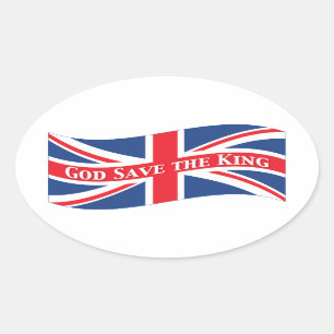 Pegatina Ovalada Dios salve al rey con Union Jack