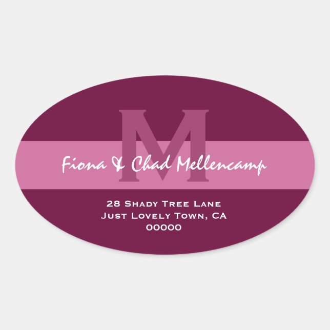 Pegatina Ovalada Dirección L006 de Boda moderno rosa y berry (Anverso)