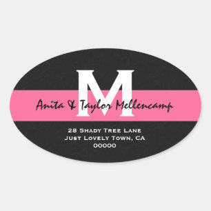 Pegatina Ovalada Dirección L204 del Boda moderno blanco y negro