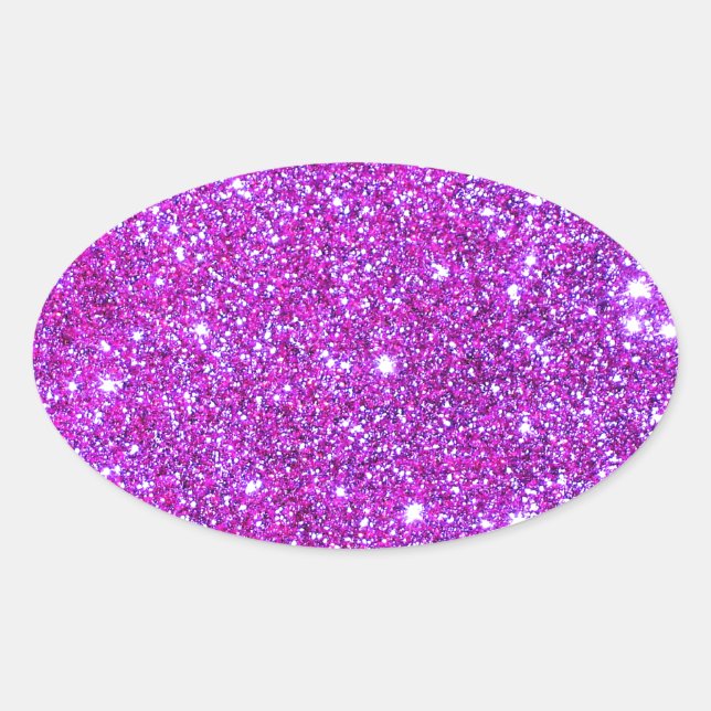 Pegatina Ovalada Diseñador de Purpurinas Pink Purple Sparkly Glam (Anverso)