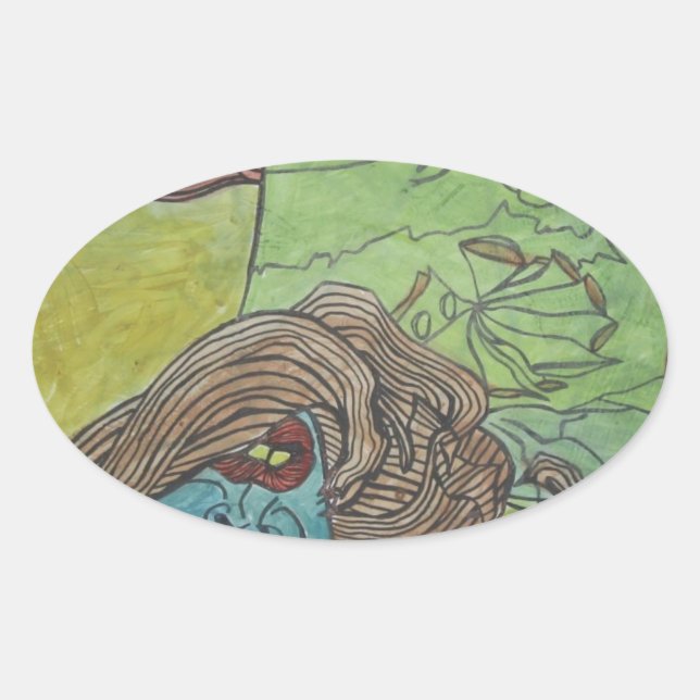 Pegatina Ovalada Diseño de arte trippy (Anverso)