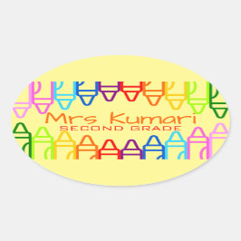 Pegatina Ovalada Diseño de Crayon para profesores personalizados