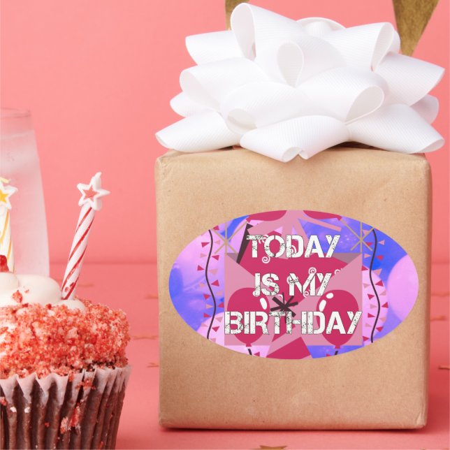 Pegatina Ovalada Diseño de cumpleaños festivo: hoy es mi cumpleaños (Fiesta)