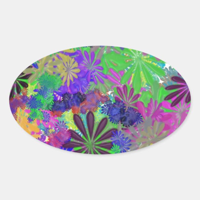 Pegatina Ovalada Diseño de energía para flores hippie (Anverso)