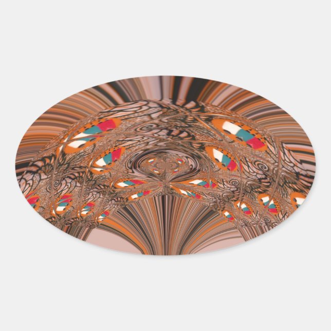 Pegatina Ovalada Diseño de impresión de arte de Kaleidoscope blanco (Anverso)