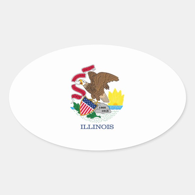 Pegatina Ovalada Diseño de la bandera del estado de Illinois (Anverso)