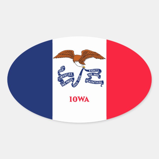 Pegatina Ovalada Diseño de la bandera del estado de Iowa (Anverso)