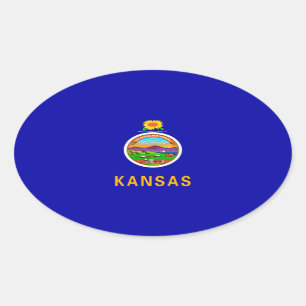 Pegatina Ovalada Diseño de la bandera del estado de Kansas