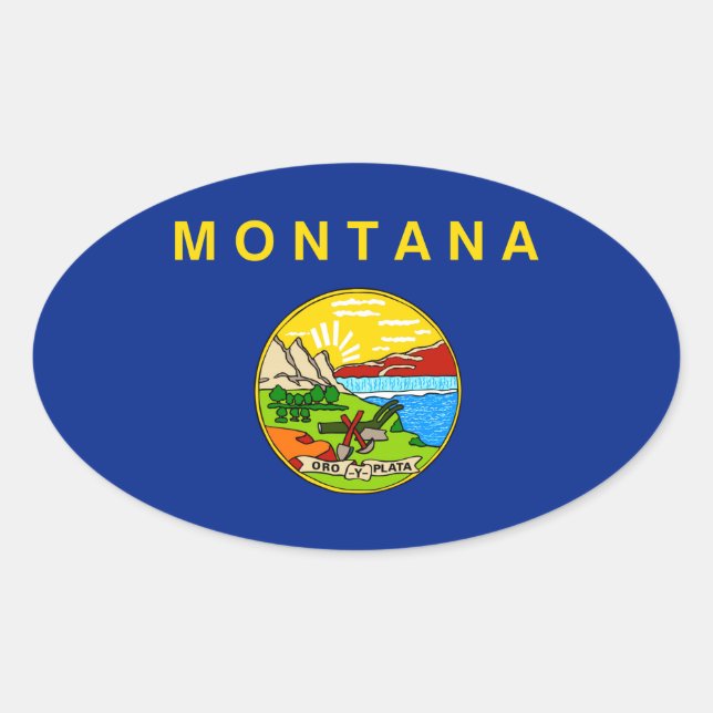 Pegatina Ovalada Diseño de la bandera del estado de Montana (Anverso)