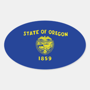 Pegatina Ovalada Diseño de la bandera del estado de Oregon
