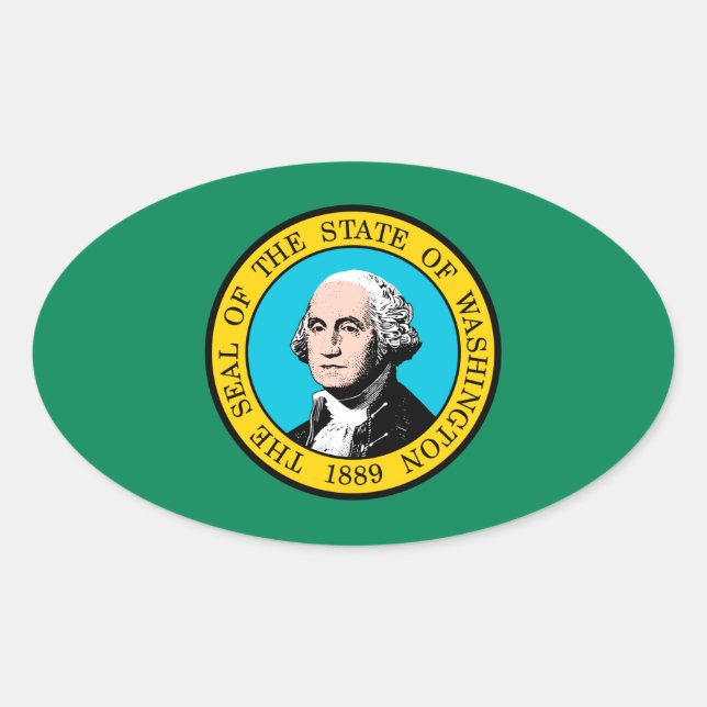 Pegatina Ovalada Diseño de la bandera del estado de Washington (Anverso)