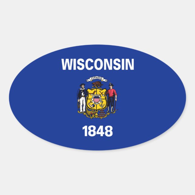 Pegatina Ovalada Diseño de la bandera del estado de Wisconsin (Anverso)