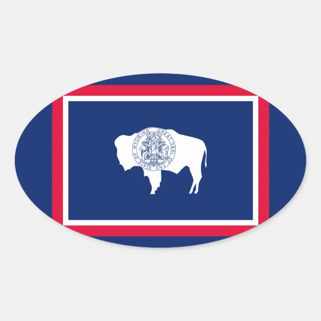 Pegatina Ovalada Diseño de la bandera del estado de Wyoming (Anverso)