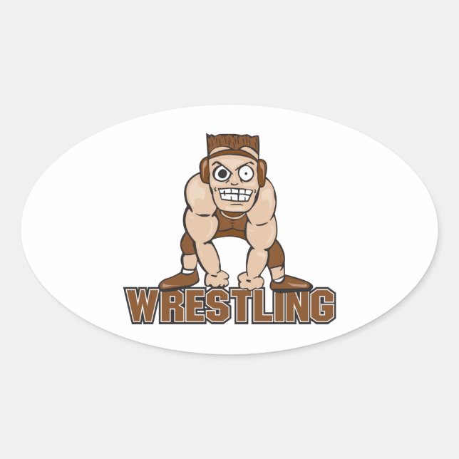 Pegatina Ovalada diseño de lucha libre loco (Anverso)