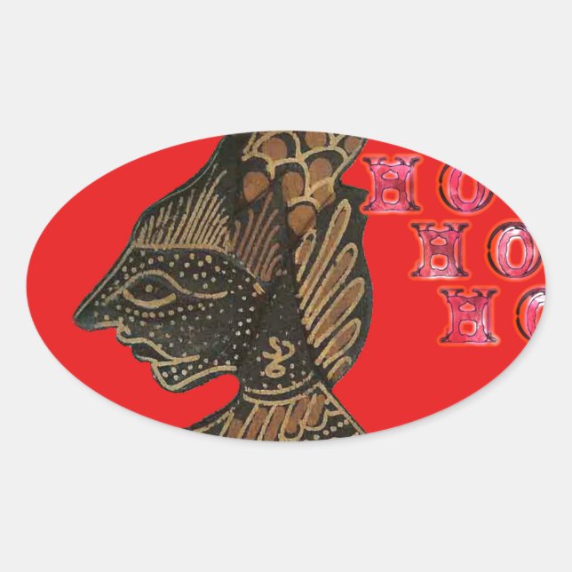 Pegatina Ovalada Diseño de marioneta en la sombra indonesia Hohoho  (Anverso)