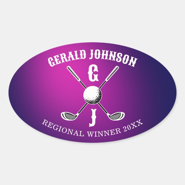 Pegatina Ovalada Diseño de monograma de golf elegante personalizado (Anverso)