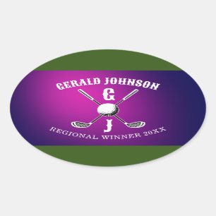 Pegatina Ovalada Diseño de monograma de golf elegante personalizado