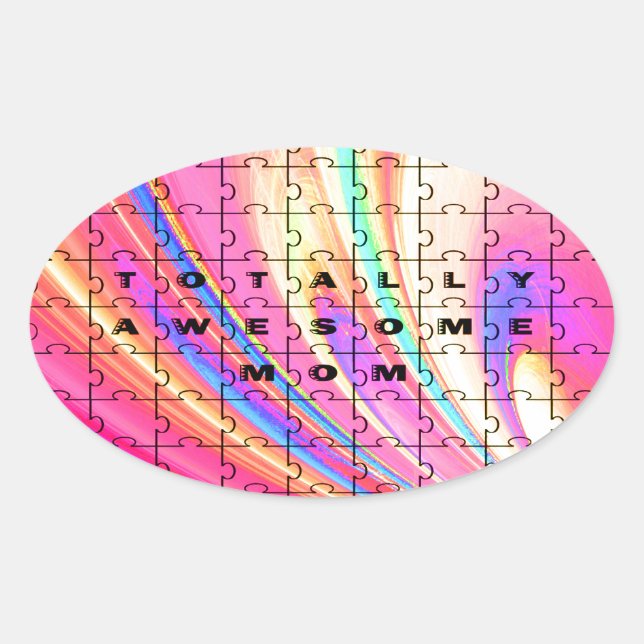Pegatina Ovalada Diseño de rompecabezas rosa para mamá totalmente a (Anverso)