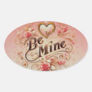 Pegatina Ovalada Diseño de San Valentín Sé Mío con Corazón, Cita