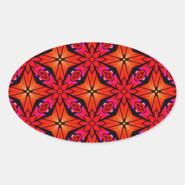 Pegatina Ovalada Diseño de Starburst Rojo