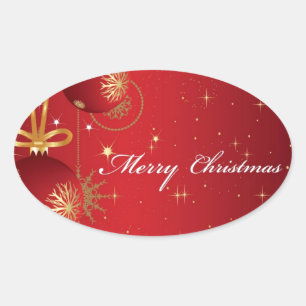 Pegatina Ovalada Diseño de tarjeta navideña Red Merry