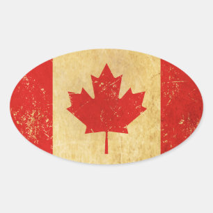 Pegatina Ovalada Diseño de vintage de bandera de Canadá