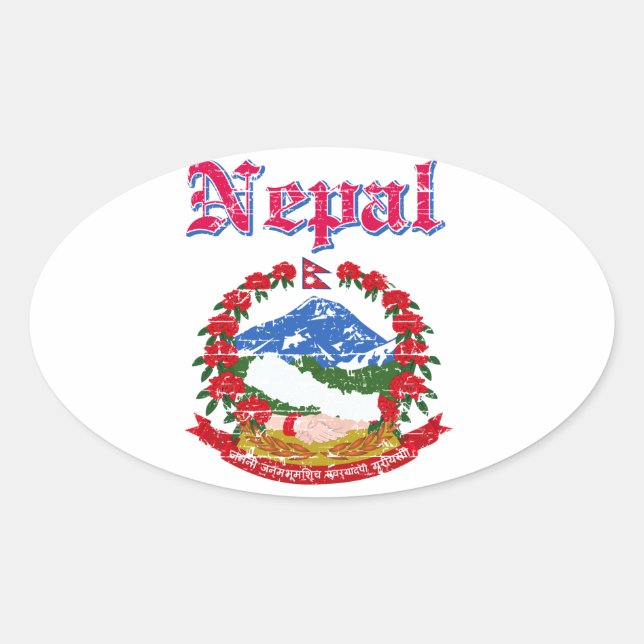 Pegatina Ovalada Diseño del escudo de armas de Nepal (Anverso)