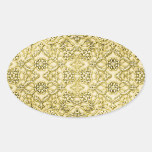 Pegatina Ovalada Diseño floral del Relieve metalizado dorado