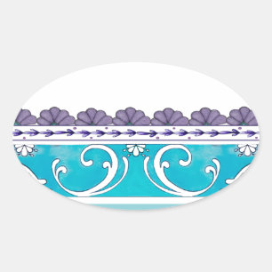 Pegatina Ovalada Diseño Fluer De Lis Blue Swirl