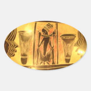 Pegatina Ovalada Diseño impreso de arte étnico de África dorada