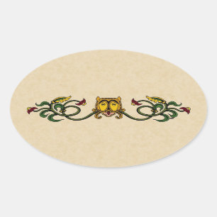 Pegatina Ovalada Diseño medieval de leones