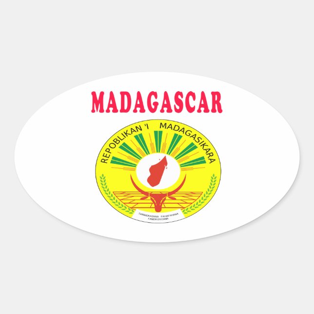 Pegatina Ovalada Diseños De Escudo De Armas De Madagascar (Anverso)