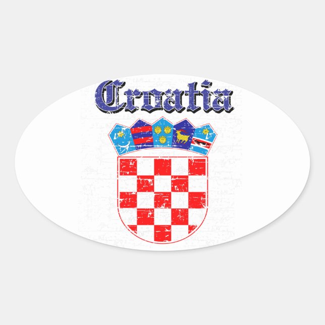 Pegatina Ovalada Diseños del escudo de armas de Croacia del Grunge (Anverso)