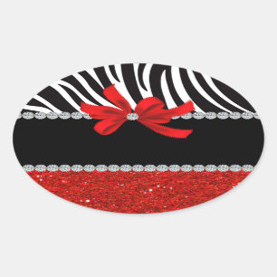 Pegatina Ovalada Diva del diamante (purpurina rojo)