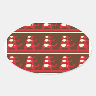 Pegatina Ovalada Divertidos elefantes rojos apilados encima de cada