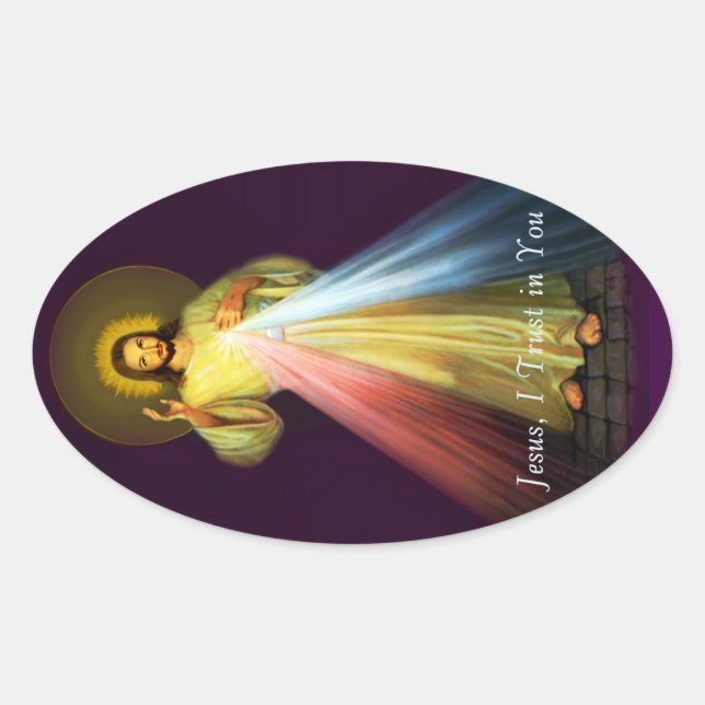 Pegatina Ovalada Divina Misericordia Jesús Oval Pegatinas (Anverso)