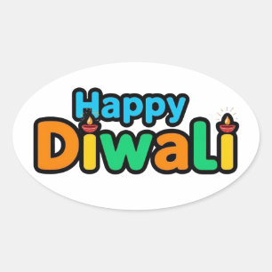 Pegatina Ovalada Diwali – El Colorido Festival de Luz y Alegría