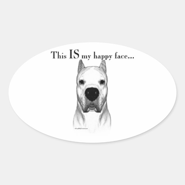 Pegatina Ovalada Dogo Argentino Happy Face (Anverso)