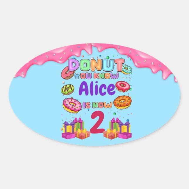 Pegatina Ovalada Dona Personalizada Cumpleaños Fiesta Sprinkles de  (Anverso)
