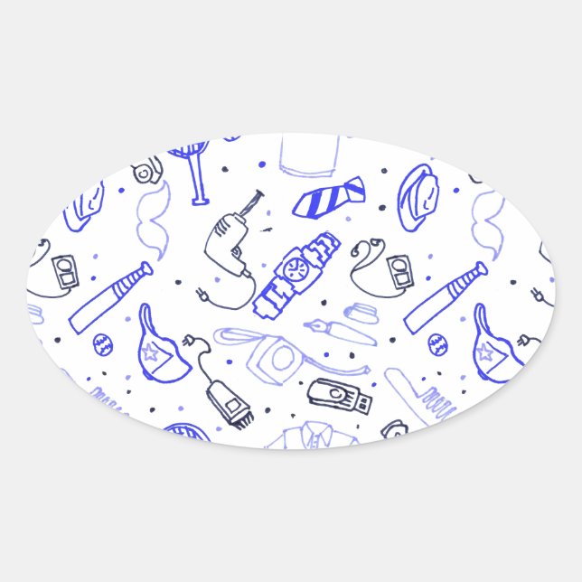 Pegatina Ovalada Doodle del Día del Padre (Anverso)
