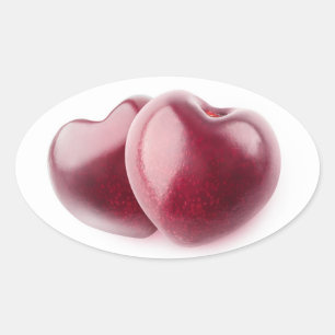 Pegatina Ovalada Dos corazones cerezos