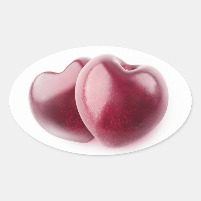 Pegatina Ovalada Dos corazones cerezos (Anverso)