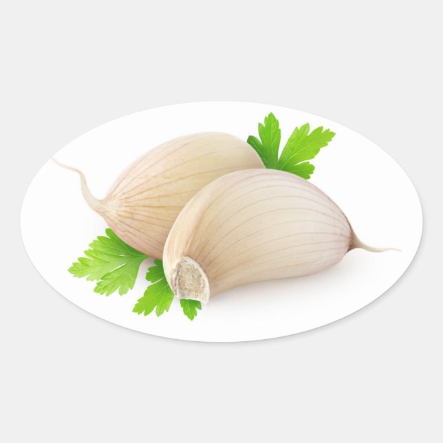 Pegatina Ovalada Dos piezas de ajo (Anverso)