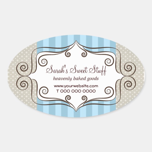 Pegatina Ovalada Dots azul dulce y polka (Anverso)