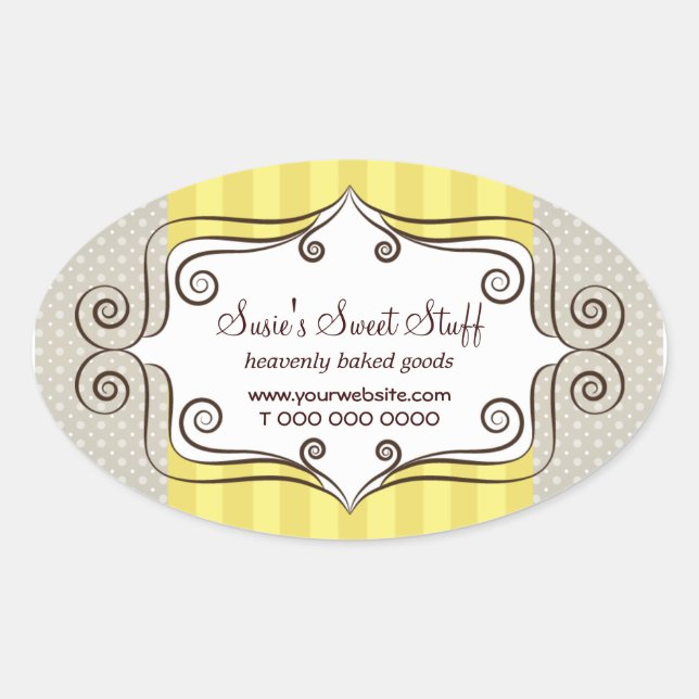 Pegatina Ovalada Dots de polka y amarillo dulce (Anverso)