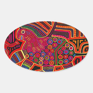 Pegatina Ovalada Dragón Amigable Kuna Indian Mola