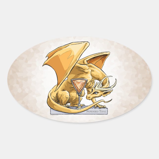 Pegatina Ovalada Dragón Birthstone de noviembre: Topaz (Anverso)