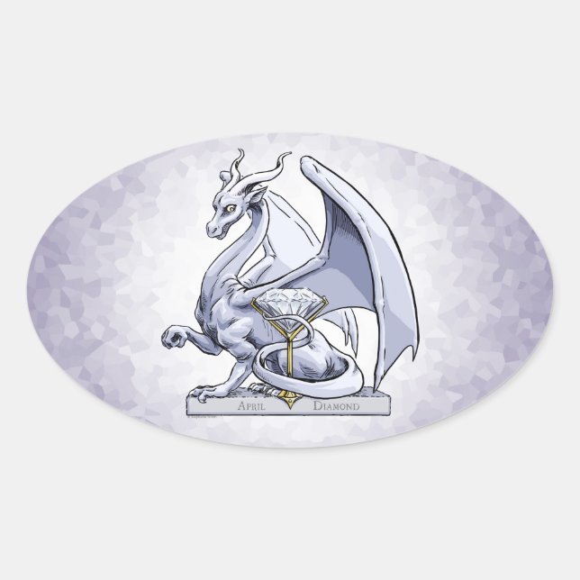 Pegatina Ovalada Dragón de Birthstone de abril: Diamante (Anverso)
