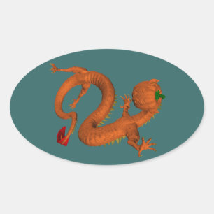 Pegatina Ovalada Dragón de calabaza de Halloween naranja